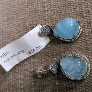 NWT Aquamarine Sterling Silver Drop Earrings, Translucent Blue, 1 Inch, Macy's